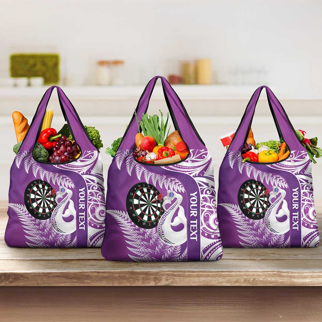 Personalised New Zealand Darts Grocery Bag Aotearoa Fern Mix Paua Shell Manaia - Purple