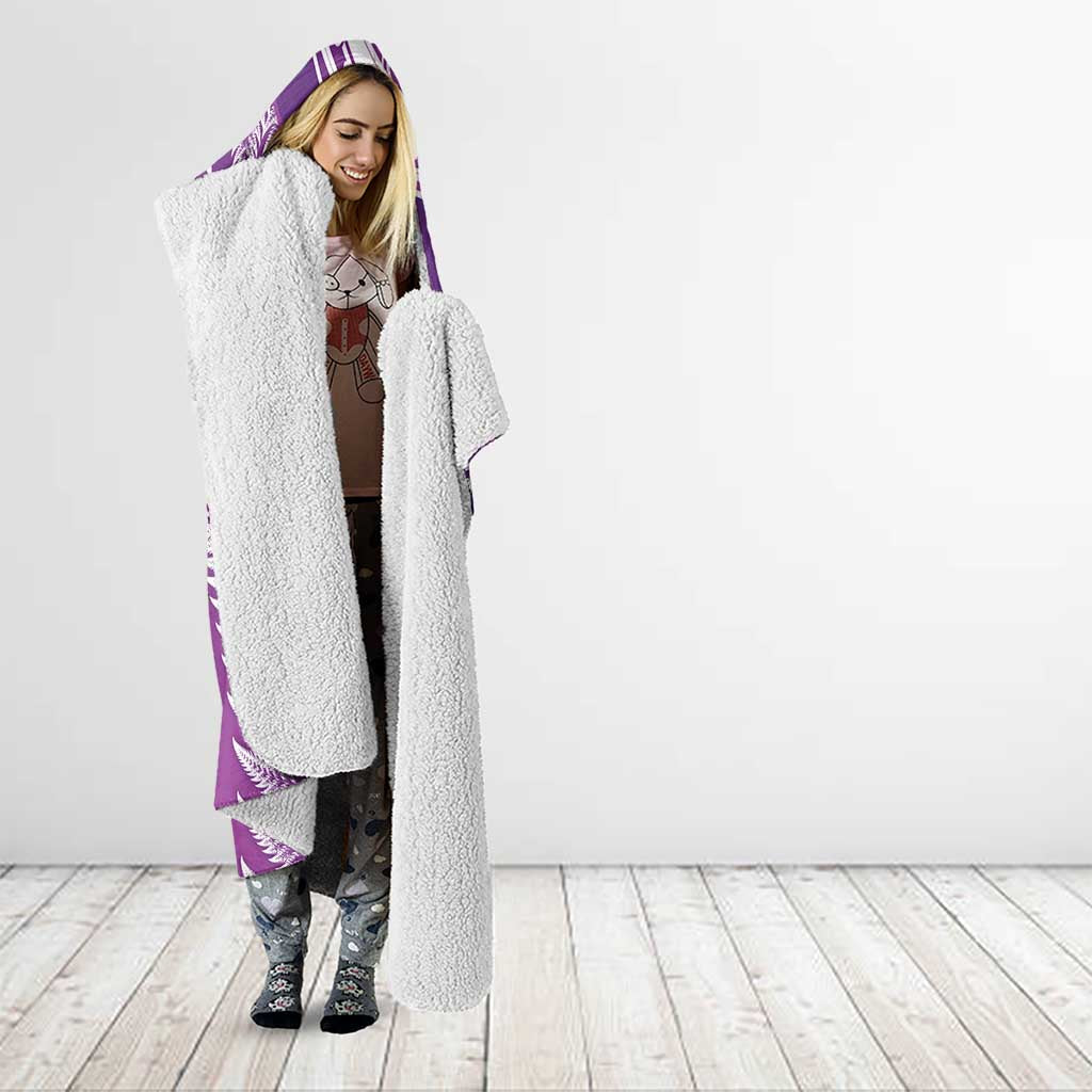 Personalised New Zealand Darts Hooded Blanket Aotearoa Fern Mix Paua Shell Manaia - Purple