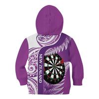 Personalised New Zealand Darts Kid Hoodie Aotearoa Fern Mix Paua Shell Manaia - Purple