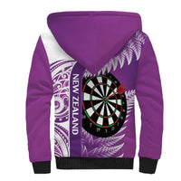 Personalised New Zealand Darts Sherpa Hoodie Aotearoa Fern Mix Paua Shell Manaia - Purple