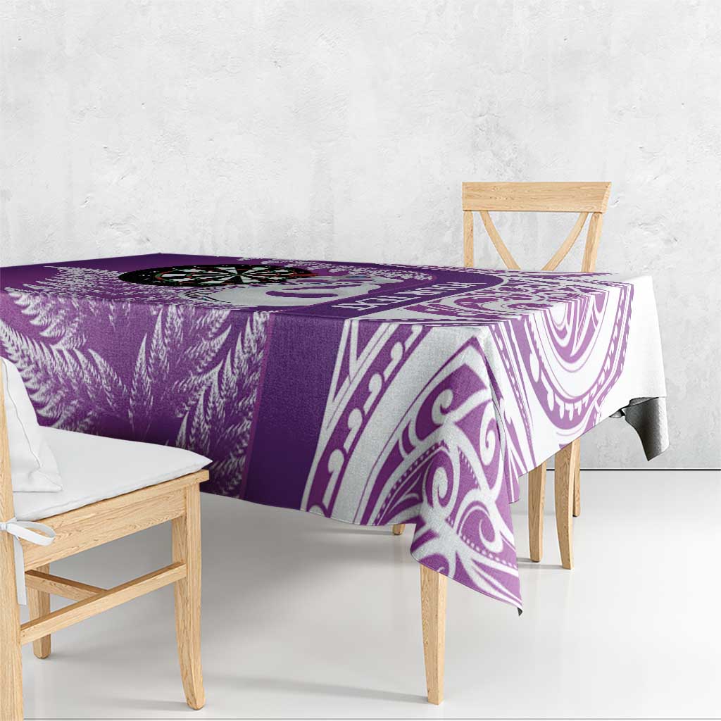 Personalised New Zealand Darts Tablecloth Aotearoa Fern Mix Paua Shell Manaia - Purple