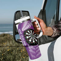 Personalised New Zealand Darts Tumbler With Handle Aotearoa Fern Mix Paua Shell Manaia - Purple