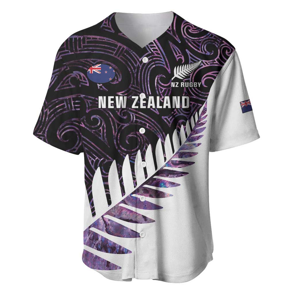New Zealand Silver Fern Rugby Custom Baseball Jersey Go All Black Purple Maori Paua Shell - Polynesian Pride