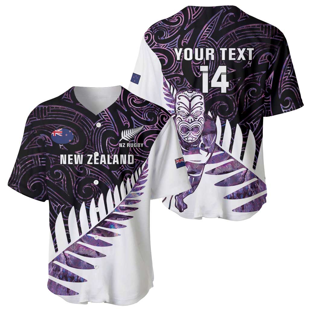 New Zealand Silver Fern Rugby Custom Baseball Jersey Go All Black Purple Maori Paua Shell - Polynesian Pride