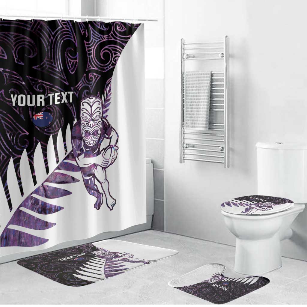 New Zealand Silver Fern Rugby Custom Bathroom Set Go All Black Purple Maori Paua Shell - Polynesian Pride