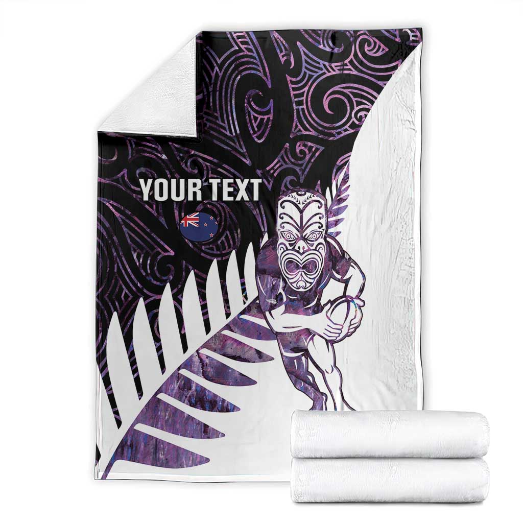 New Zealand Silver Fern Rugby Custom Blanket Go All Black Purple Maori Paua Shell - Polynesian Pride