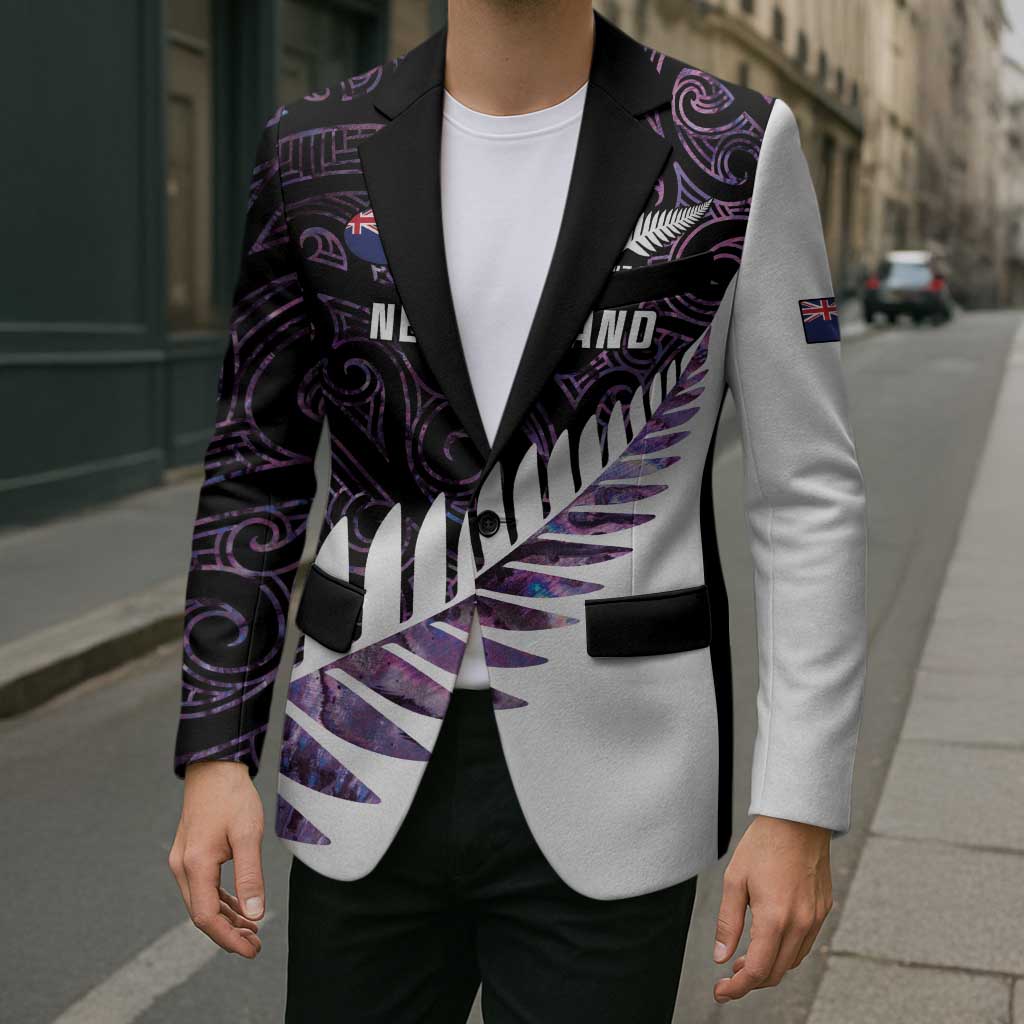 New Zealand Silver Fern Rugby Custom Blazer Go All Black Purple Maori Paua Shell - Polynesian Pride