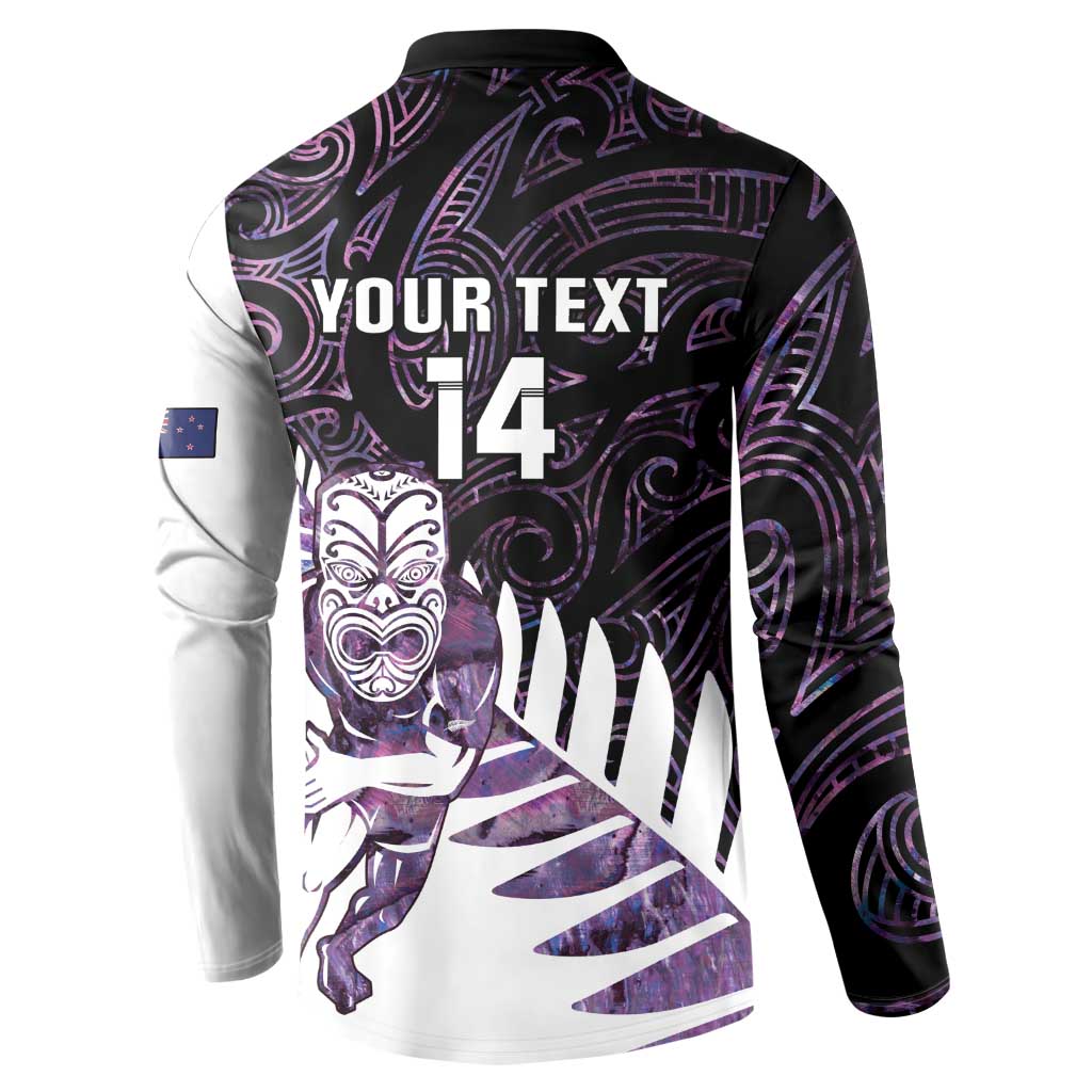 New Zealand Silver Fern Rugby Custom Button Sweatshirt Go All Black Purple Maori Paua Shell - Polynesian Pride
