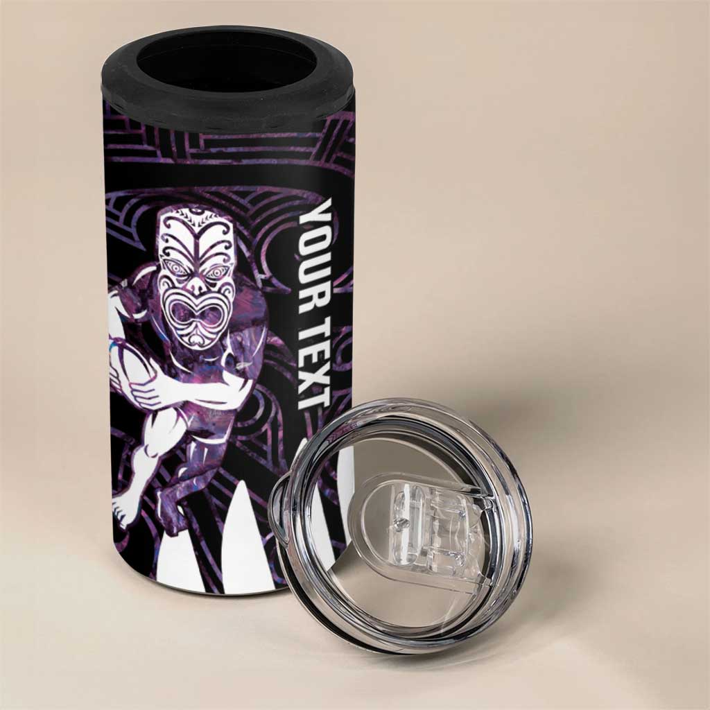 New Zealand Silver Fern Rugby Custom 4 in 1 Can Cooler Tumbler Go All Black Purple Maori Paua Shell - Polynesian Pride