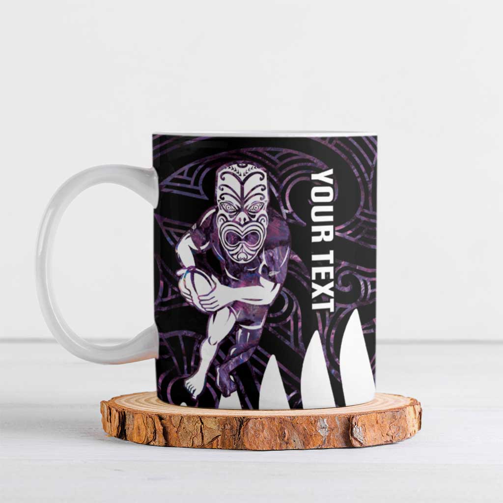 New Zealand Silver Fern Rugby Custom Ceramic Mug Go All Black Purple Maori Paua Shell - Polynesian Pride