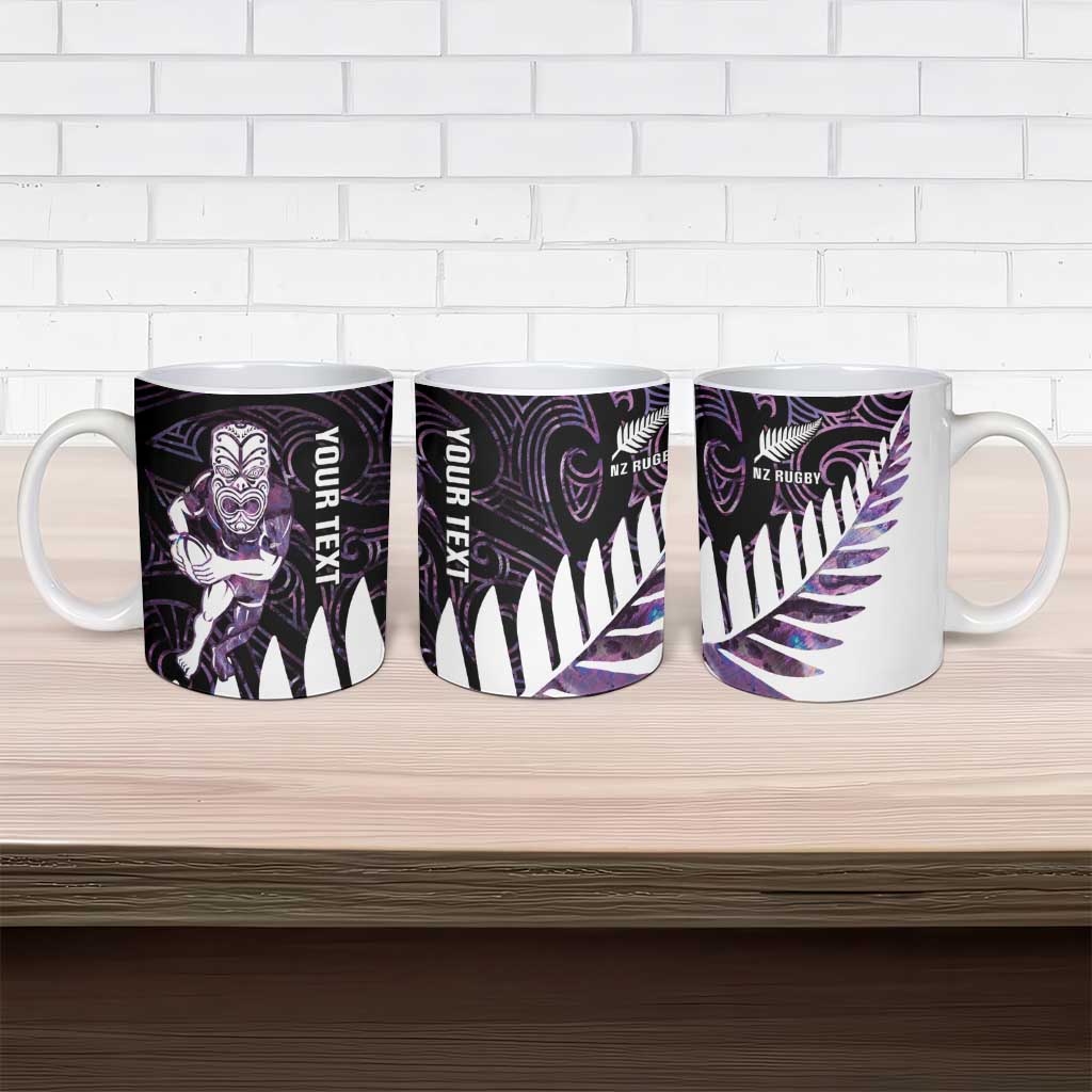 New Zealand Silver Fern Rugby Custom Ceramic Mug Go All Black Purple Maori Paua Shell - Polynesian Pride