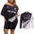 New Zealand Silver Fern Rugby Custom Couples Matching Off Shoulder Short Dress and Long Sleeve Button Shirt Go All Black Purple Maori Paua Shell - Polynesian Pride