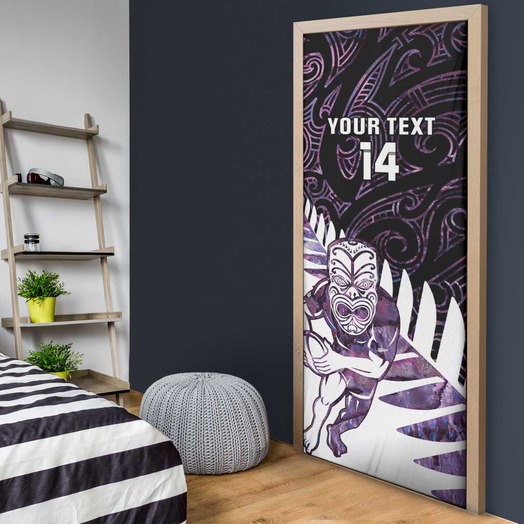 New Zealand Silver Fern Rugby Custom Door Cover Go All Black Purple Maori Paua Shell - Polynesian Pride