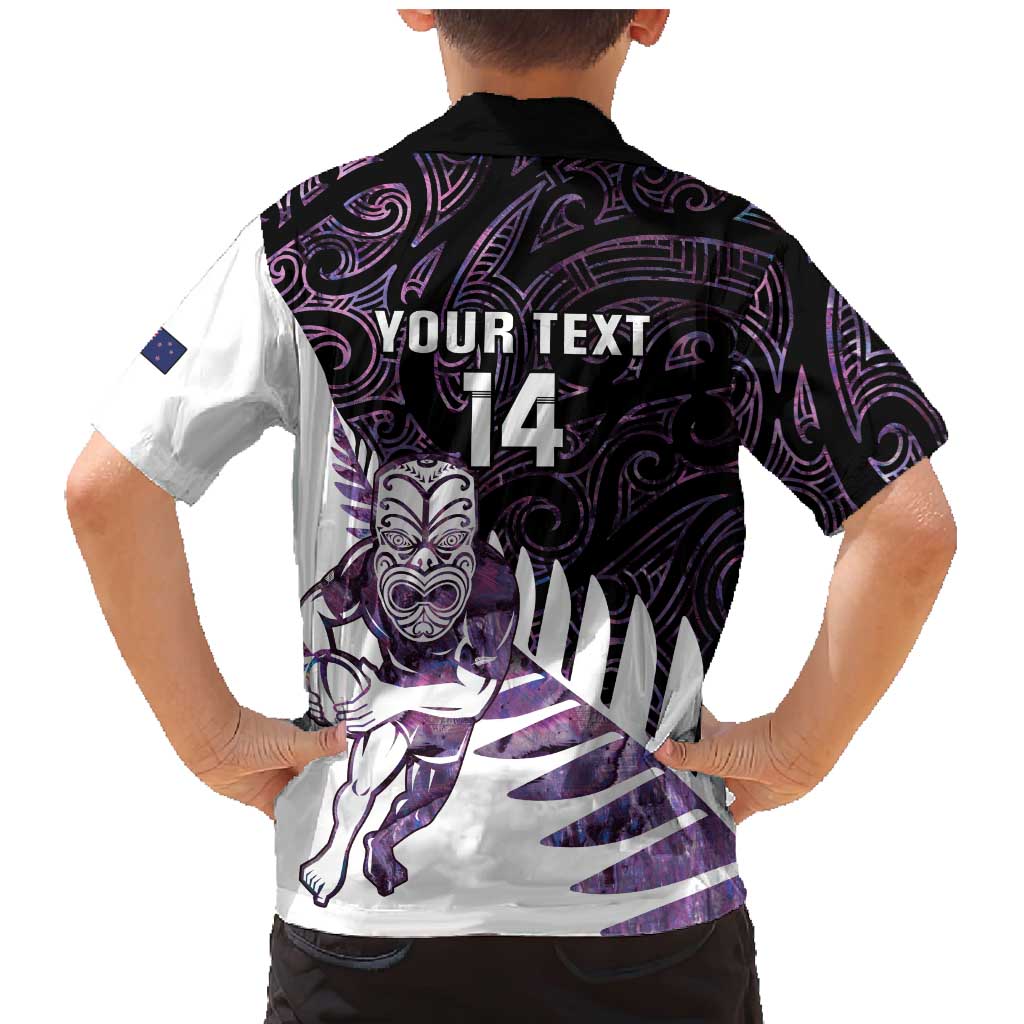 New Zealand Silver Fern Rugby Custom Family Matching Mermaid Dress and Hawaiian Shirt Go All Black Purple Maori Paua Shell - Polynesian Pride