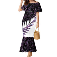 New Zealand Silver Fern Rugby Custom Family Matching Mermaid Dress and Hawaiian Shirt Go All Black Purple Maori Paua Shell - Polynesian Pride