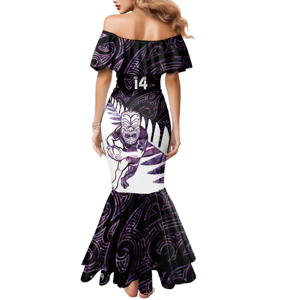 New Zealand Silver Fern Rugby Custom Family Matching Mermaid Dress and Hawaiian Shirt Go All Black Purple Maori Paua Shell - Polynesian Pride