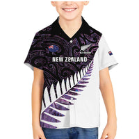 New Zealand Silver Fern Rugby Custom Family Matching Mermaid Dress and Hawaiian Shirt Go All Black Purple Maori Paua Shell - Polynesian Pride
