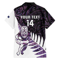New Zealand Silver Fern Rugby Custom Family Matching Off Shoulder Short Dress and Hawaiian Shirt Go All Black Purple Maori Paua Shell - Polynesian Pride
