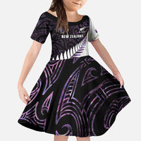 New Zealand Silver Fern Rugby Custom Family Matching Tank Maxi Dress and Hawaiian Shirt Go All Black Purple Maori Paua Shell - Polynesian Pride