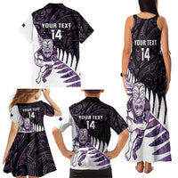 New Zealand Silver Fern Rugby Custom Family Matching Tank Maxi Dress and Hawaiian Shirt Go All Black Purple Maori Paua Shell - Polynesian Pride