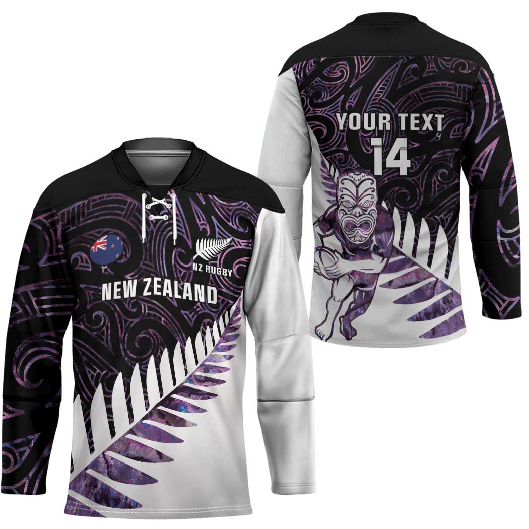New Zealand Silver Fern Rugby Custom Hockey Jersey Go All Black Purple Maori Paua Shell - Polynesian Pride