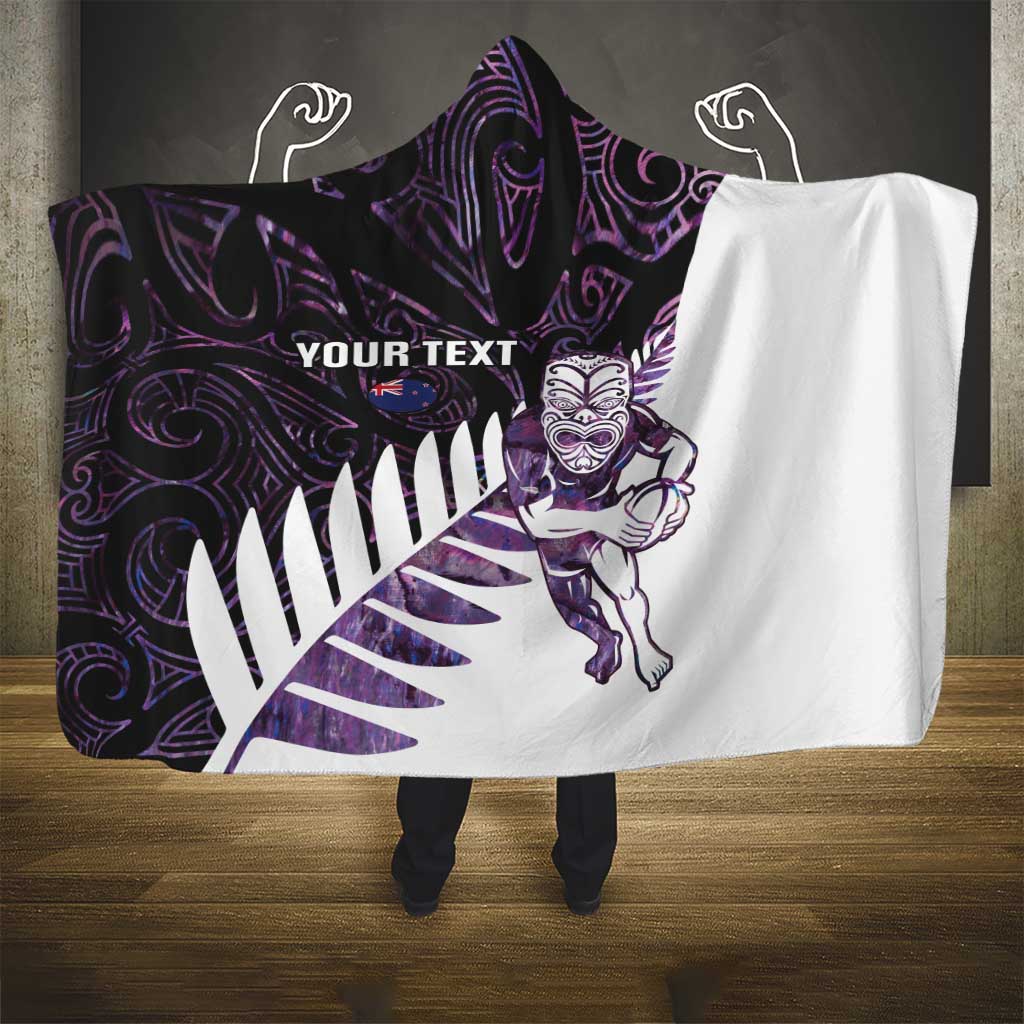 New Zealand Silver Fern Rugby Custom Hooded Blanket Go All Black Purple Maori Paua Shell - Polynesian Pride