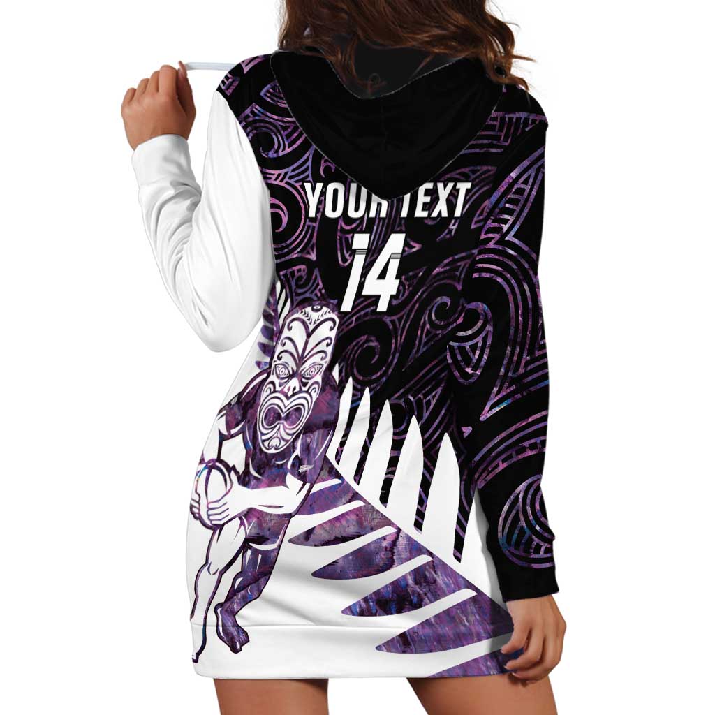 New Zealand Silver Fern Rugby Custom Hoodie Dress Go All Black Purple Maori Paua Shell - Polynesian Pride