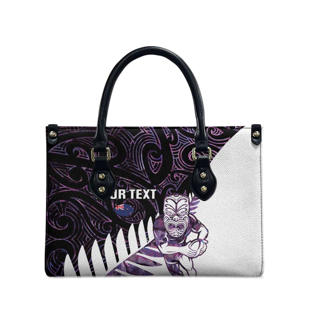 New Zealand Silver Fern Rugby Custom Leather Bag Go All Black Purple Maori Paua Shell - Polynesian Pride