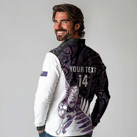 New Zealand Silver Fern Rugby Custom Long Sleeve Polo Shirt Go All Black Purple Maori Paua Shell - Polynesian Pride
