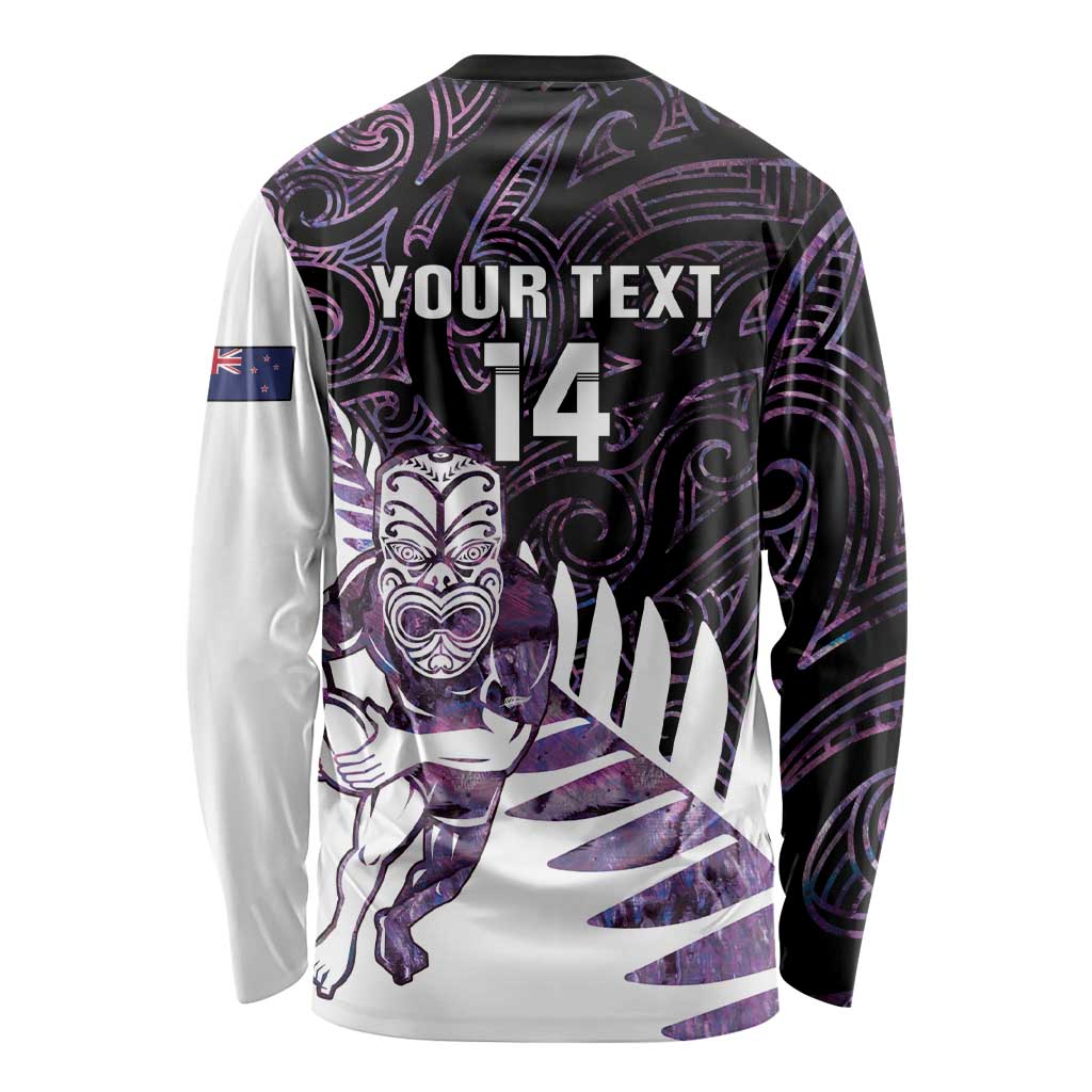 New Zealand Silver Fern Rugby Custom Long Sleeve Shirt Go All Black Purple Maori Paua Shell - Polynesian Pride