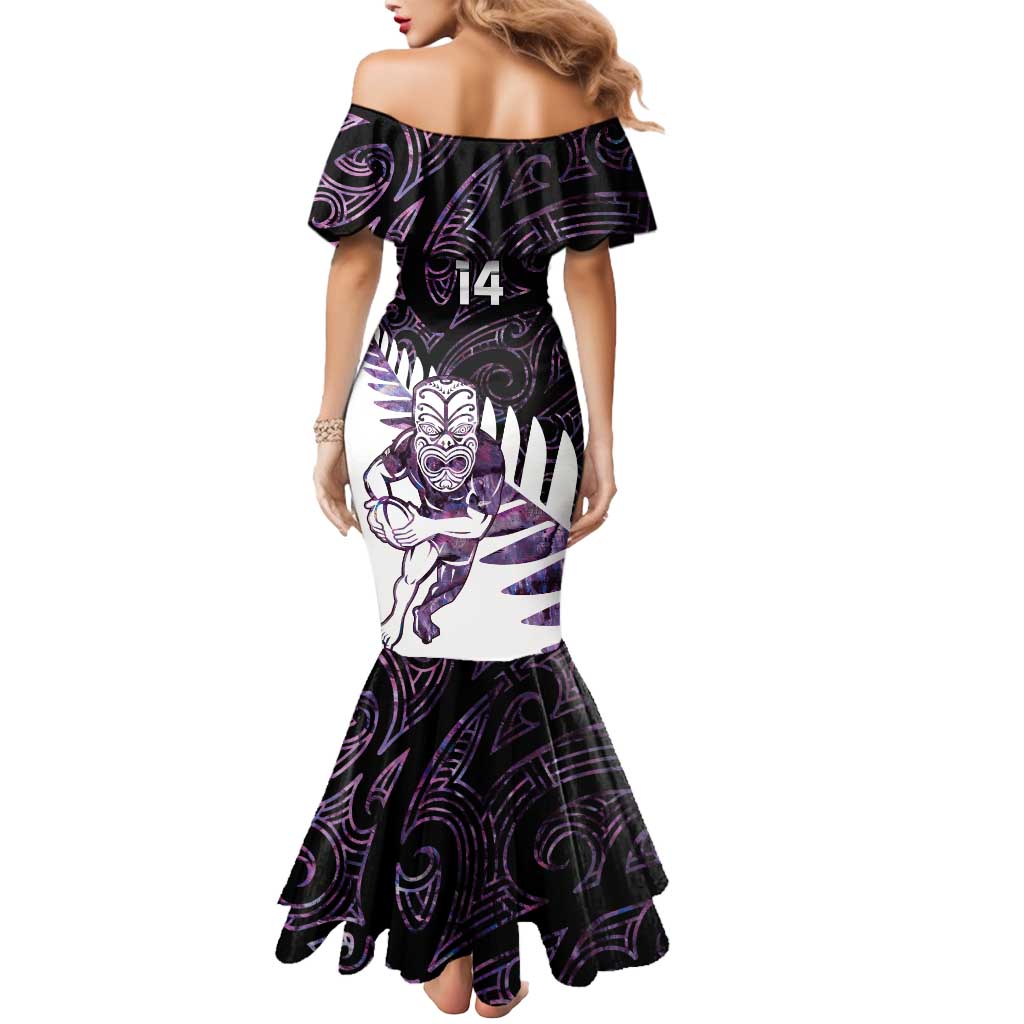 New Zealand Silver Fern Rugby Custom Mermaid Dress Go All Black Purple Maori Paua Shell - Polynesian Pride