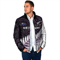 New Zealand Silver Fern Rugby Custom Padded Jacket Go All Black Purple Maori Paua Shell - Polynesian Pride