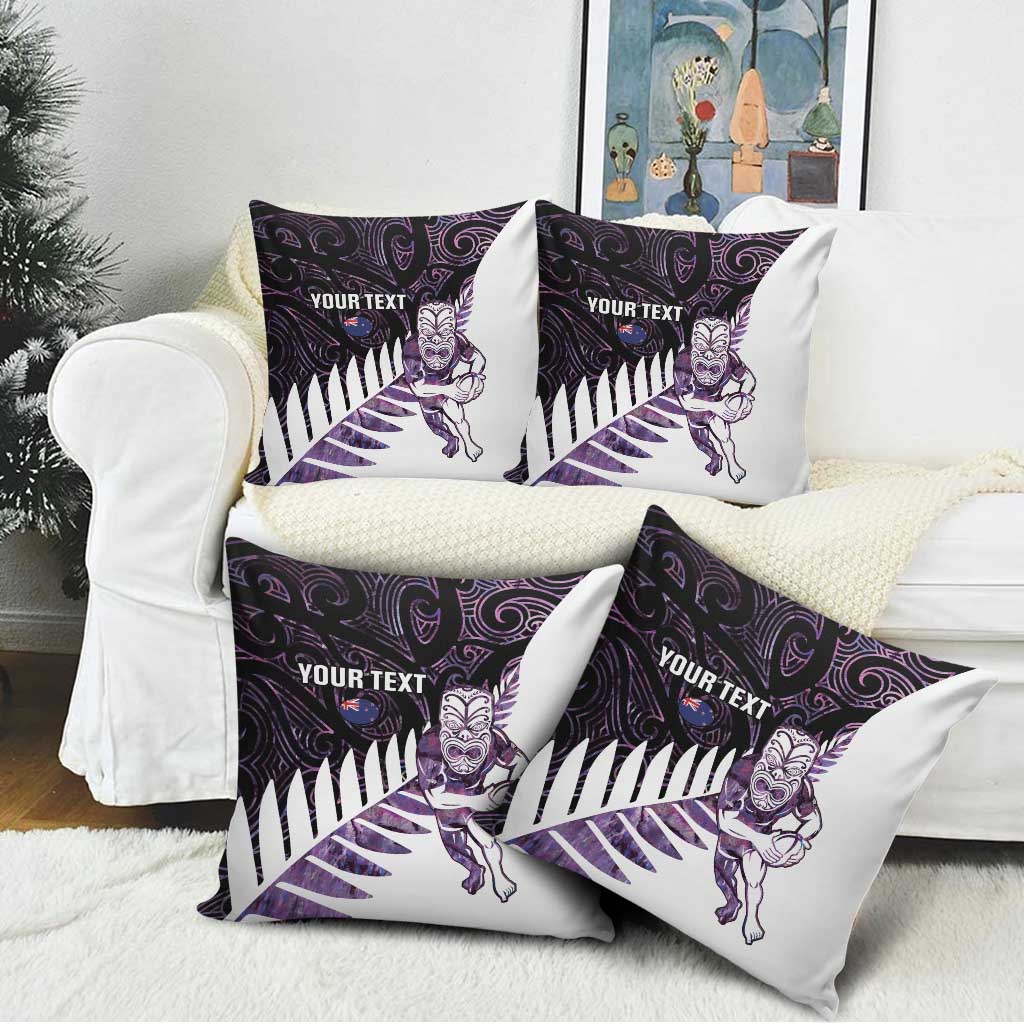 New Zealand Silver Fern Rugby Custom Pillow Cover Go All Black Purple Maori Paua Shell - Polynesian Pride
