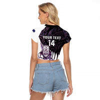 New Zealand Silver Fern Rugby Custom Raglan Cropped T Shirt Go All Black Purple Maori Paua Shell - Polynesian Pride