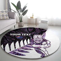 New Zealand Silver Fern Rugby Custom Round Carpet Go All Black Purple Maori Paua Shell - Polynesian Pride