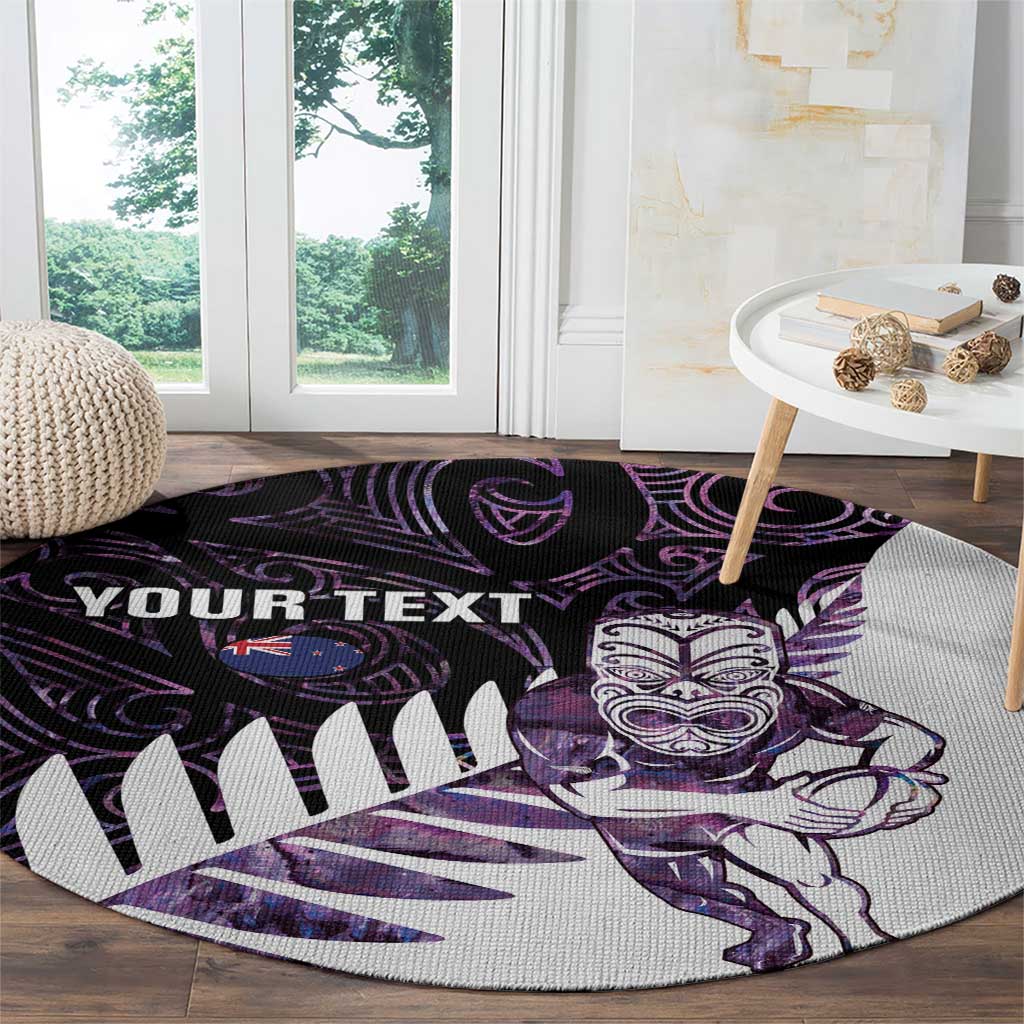 New Zealand Silver Fern Rugby Custom Round Carpet Go All Black Purple Maori Paua Shell - Polynesian Pride