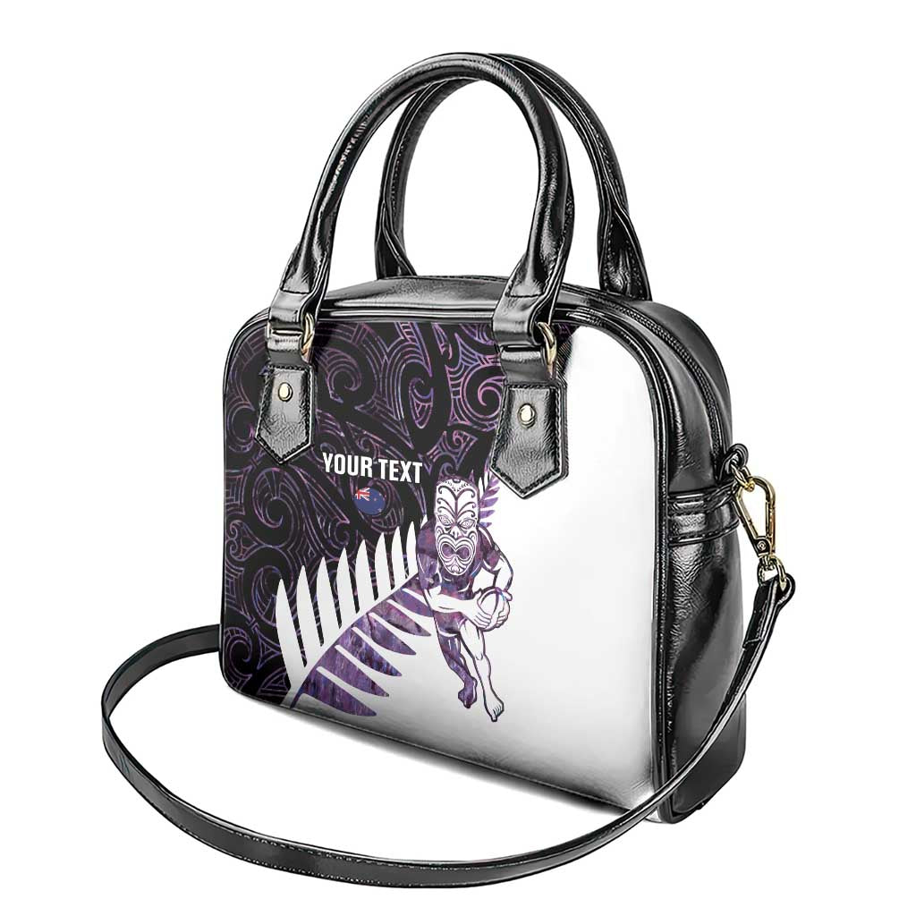 New Zealand Silver Fern Rugby Custom Shoulder Handbag Go All Black Purple Maori Paua Shell - Polynesian Pride