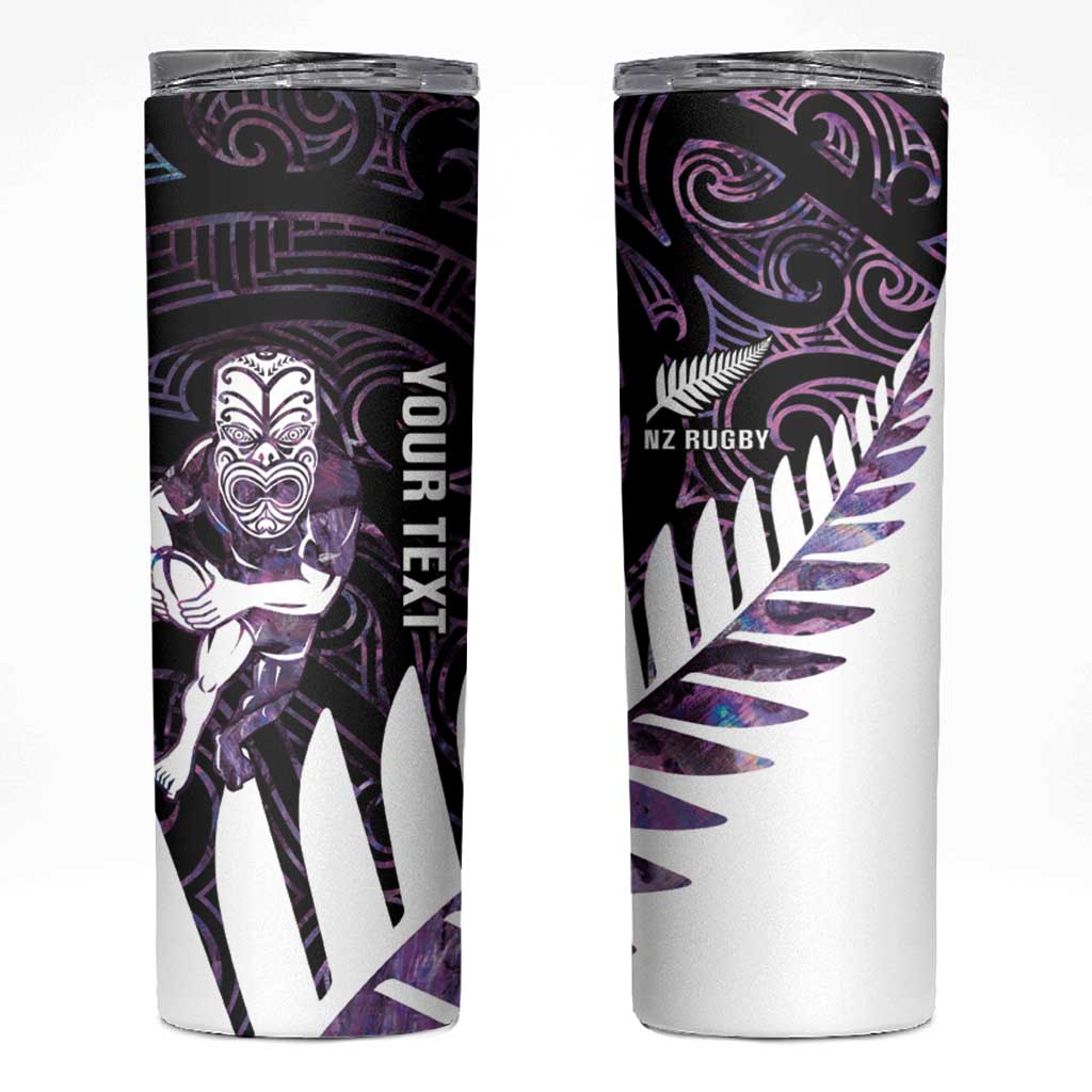 New Zealand Silver Fern Rugby Custom Skinny Tumbler Go All Black Purple Maori Paua Shell - Polynesian Pride