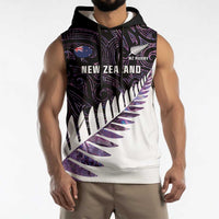 New Zealand Silver Fern Rugby Custom Sleeveless Hoodie Go All Black Purple Maori Paua Shell - Polynesian Pride