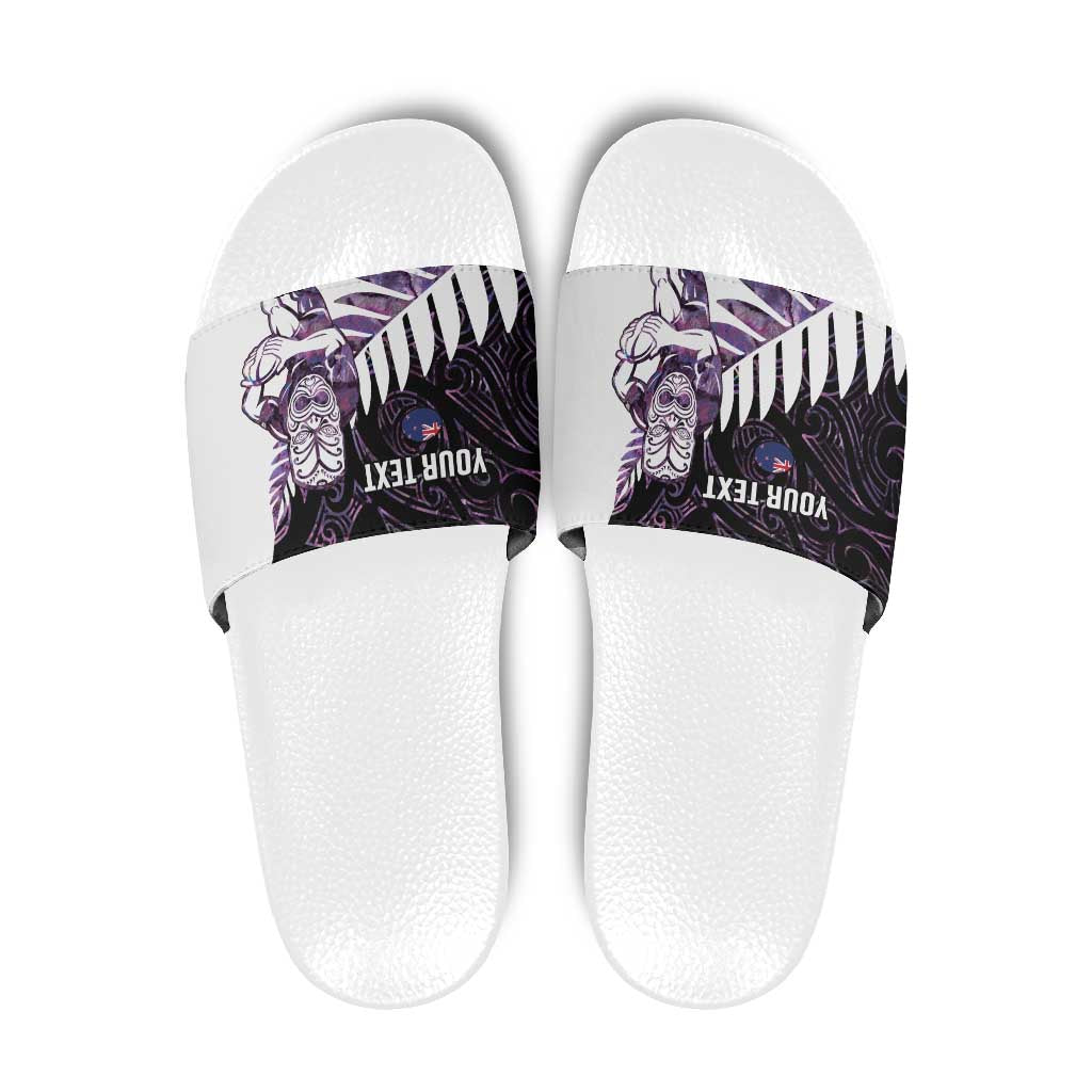 New Zealand Silver Fern Rugby Custom Slide Sandals Go All Black Purple Maori Paua Shell - Polynesian Pride