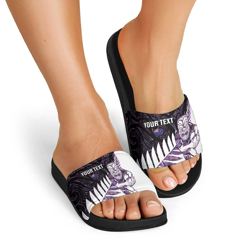 New Zealand Silver Fern Rugby Custom Slide Sandals Go All Black Purple Maori Paua Shell - Polynesian Pride