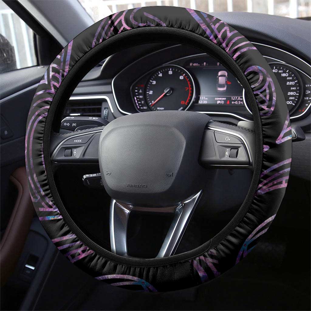 New Zealand Silver Fern Rugby Steering Wheel Cover Go All Black Purple Maori Paua Shell - Polynesian Pride
