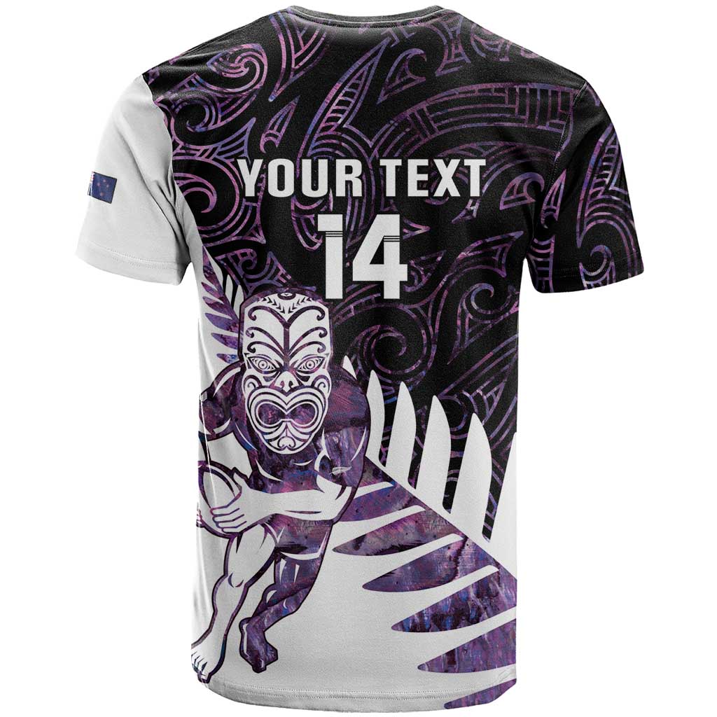 New Zealand Silver Fern Rugby Custom T Shirt Go All Black Purple Maori Paua Shell - Polynesian Pride