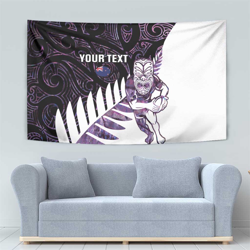 New Zealand Silver Fern Rugby Custom Tapestry Go All Black Purple Maori Paua Shell - Polynesian Pride