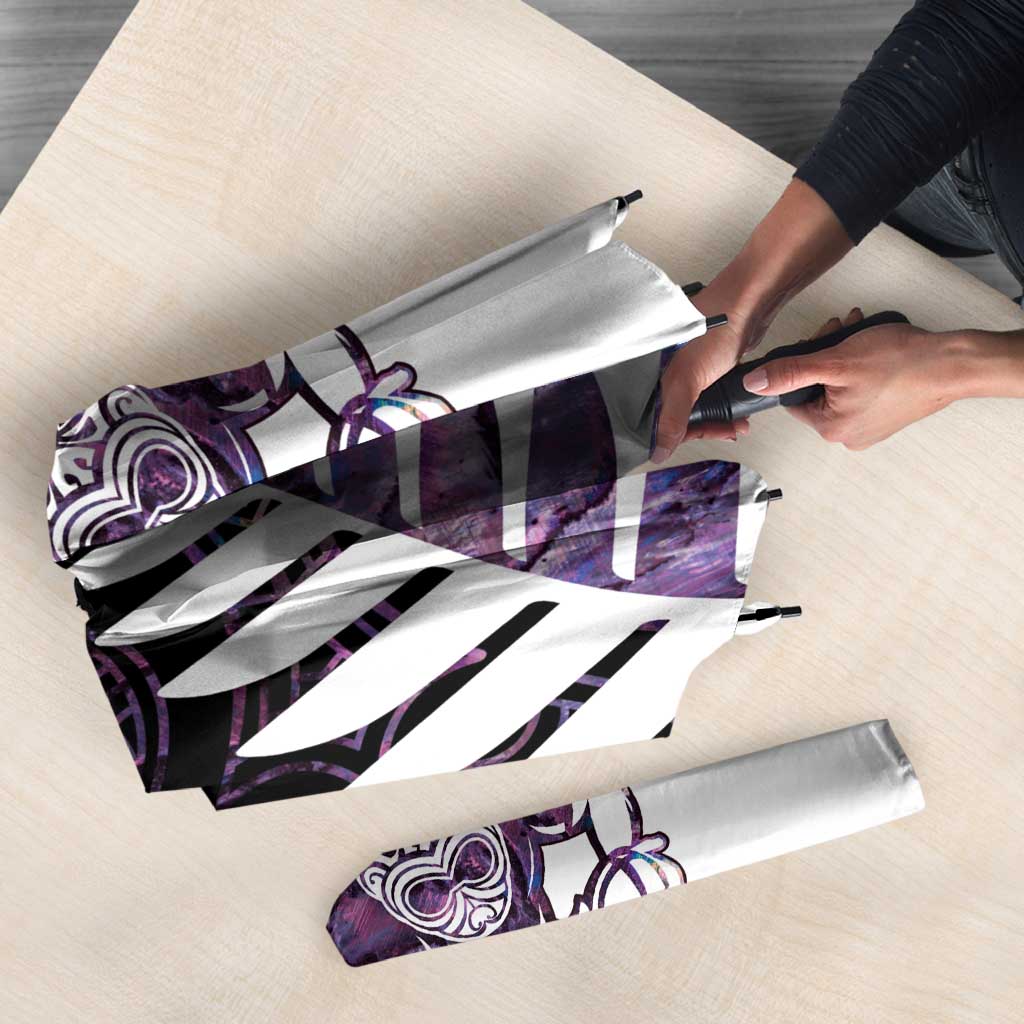 New Zealand Silver Fern Rugby Custom Umbrella Go All Black Purple Maori Paua Shell - Polynesian Pride