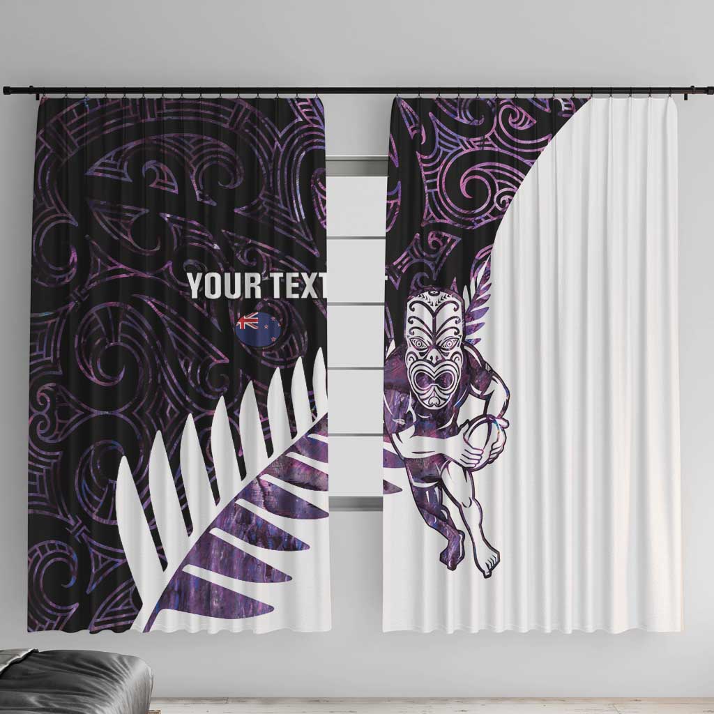 New Zealand Silver Fern Rugby Custom Window Curtain Go All Black Purple Maori Paua Shell - Polynesian Pride