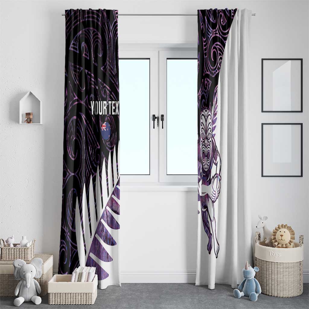 New Zealand Silver Fern Rugby Custom Window Curtain Go All Black Purple Maori Paua Shell - Polynesian Pride