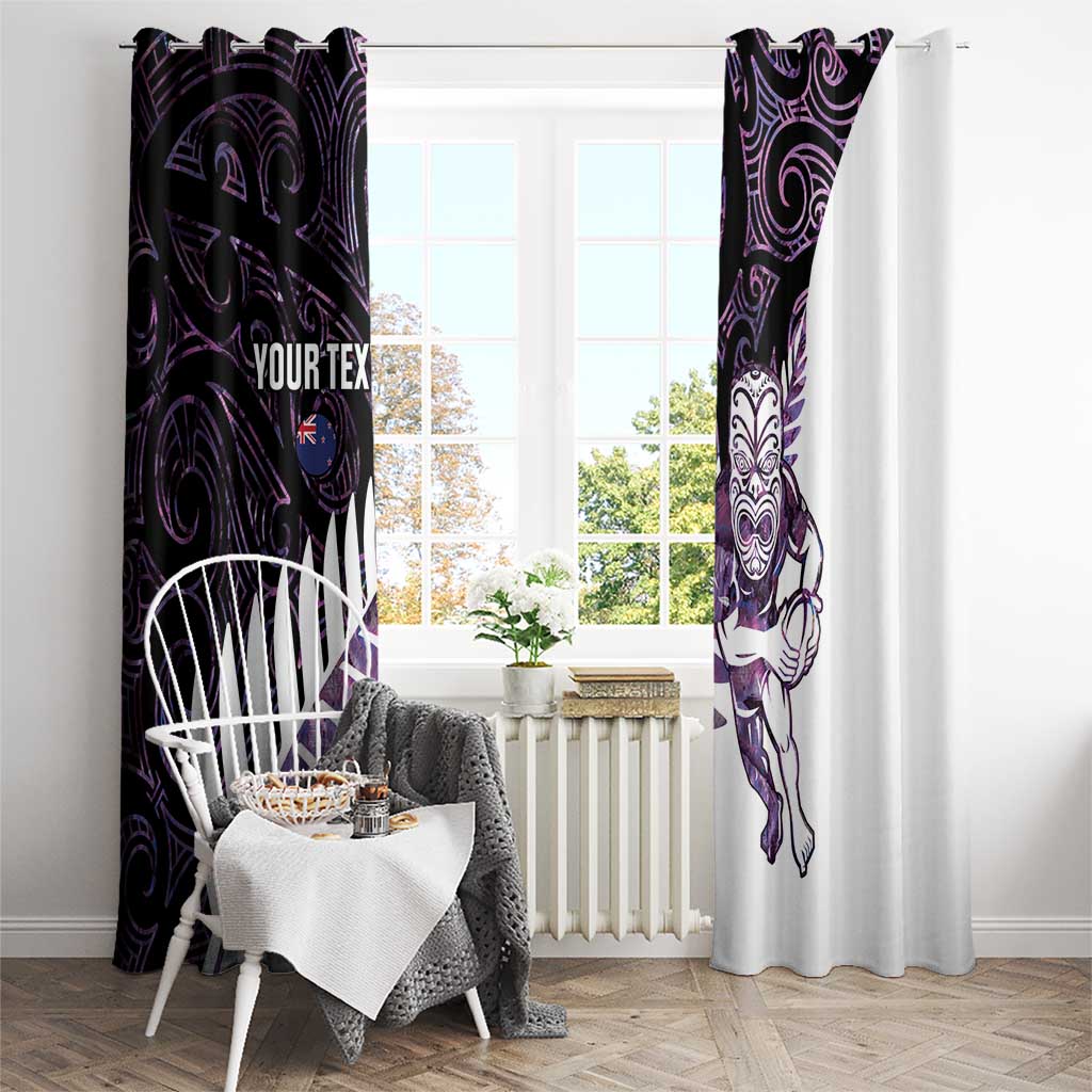 New Zealand Silver Fern Rugby Custom Window Curtain Go All Black Purple Maori Paua Shell - Polynesian Pride