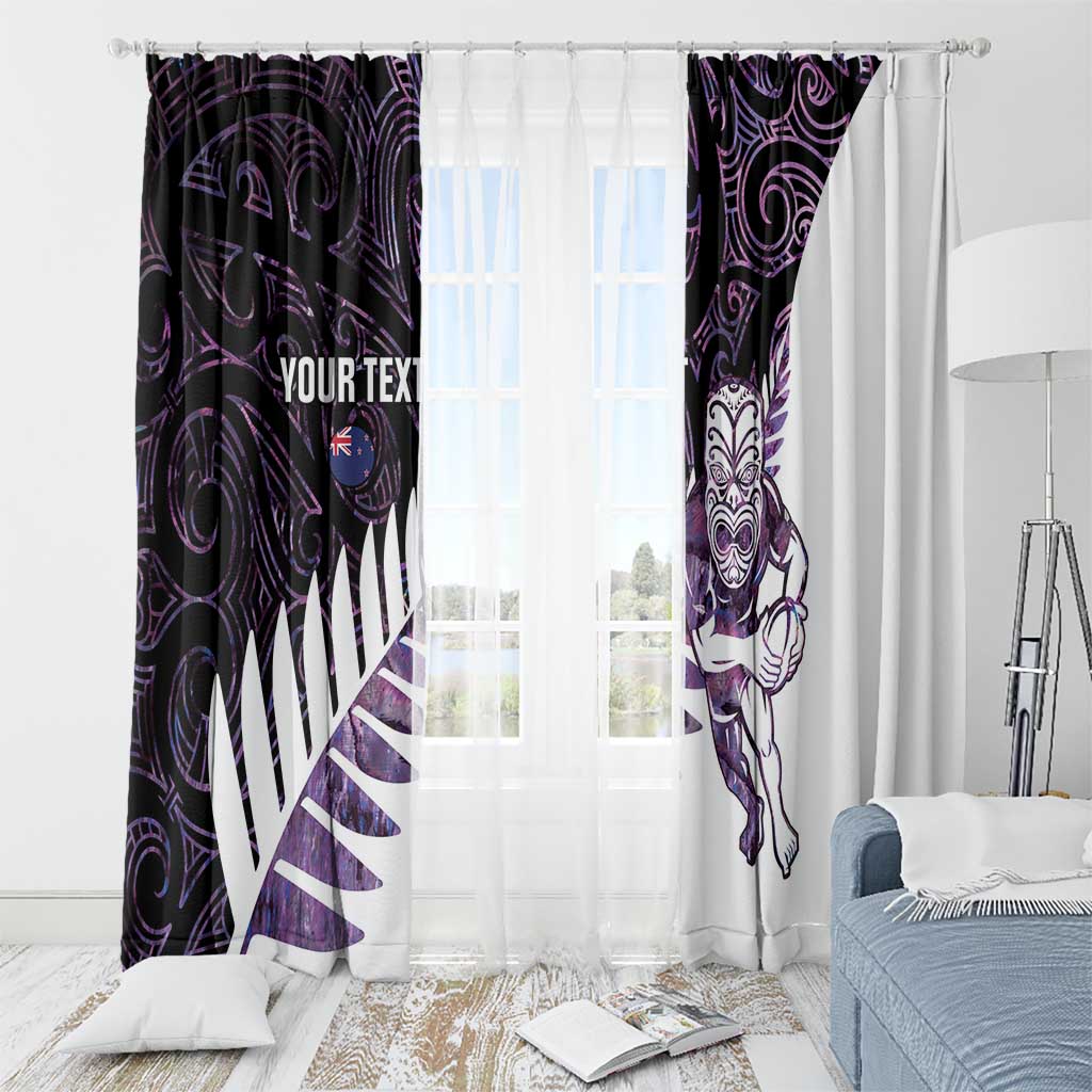 New Zealand Silver Fern Rugby Custom Window Curtain Go All Black Purple Maori Paua Shell - Polynesian Pride