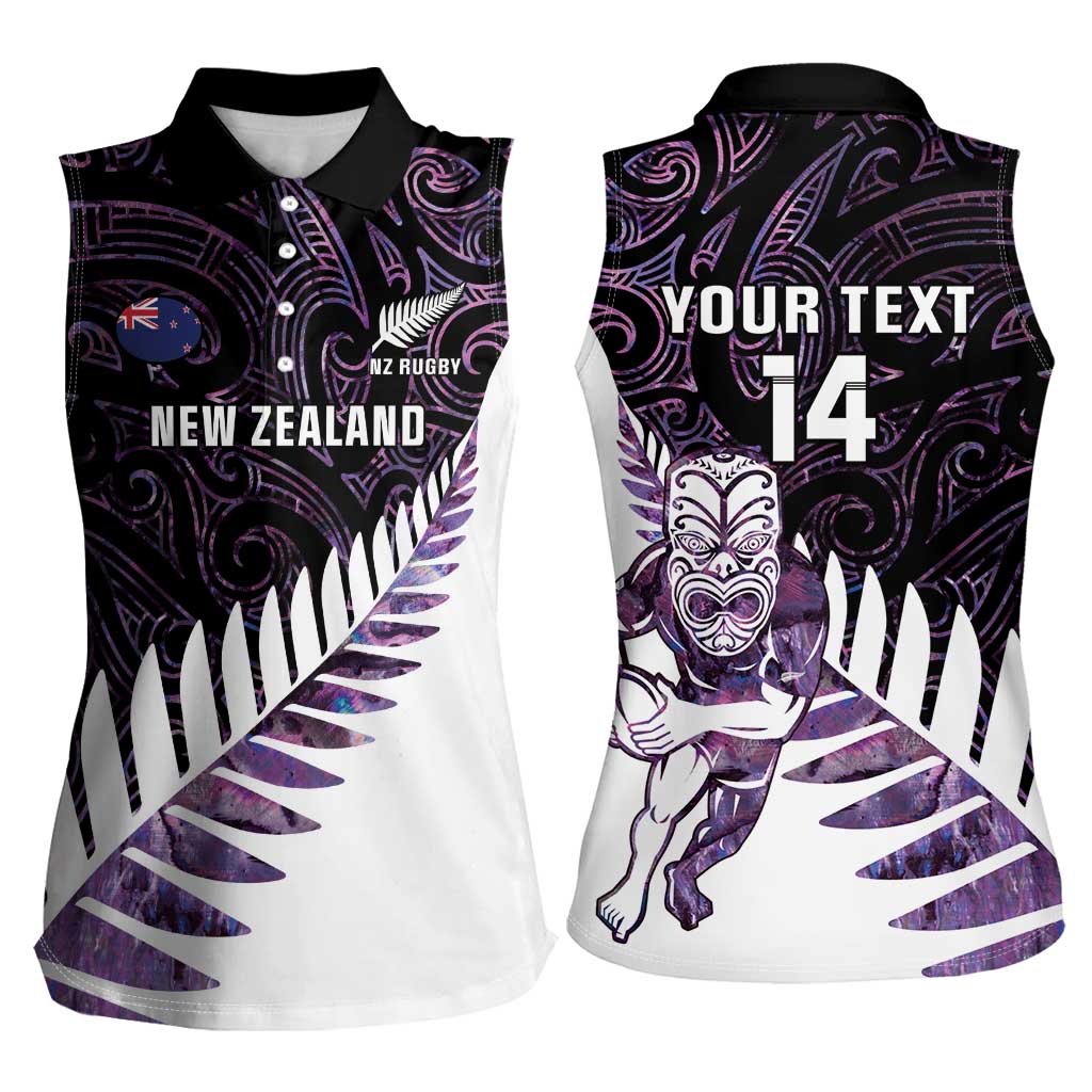 New Zealand Silver Fern Rugby Custom Women Sleeveless Polo Shirt Go All Black Purple Maori Paua Shell - Polynesian Pride